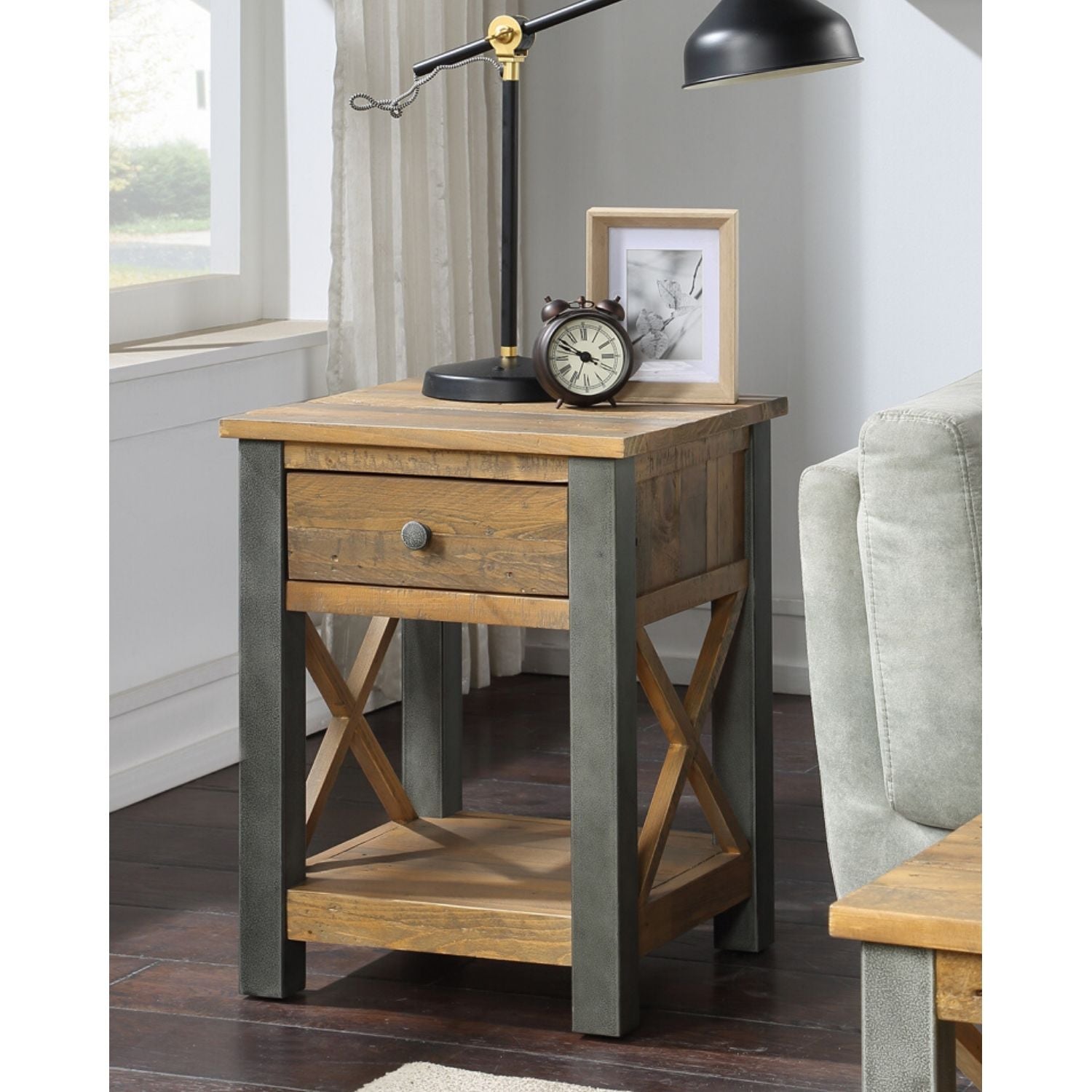 Harringay Reclaimed Wood Side Table / Bedside Table with One Drawer and Shelf - The Orchard Home and Gifts